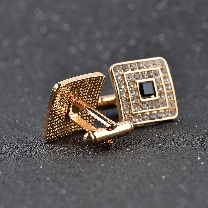 High Quality Classic Luxury Rhinestone Crystal Square Custom Enamel Men\'s Cufflink Male French Shirt Cuff links Wedding Jewelry