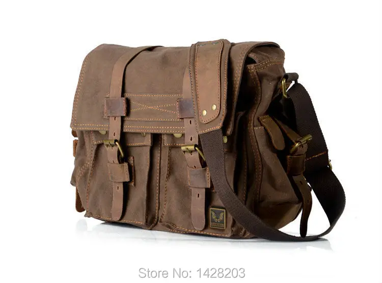 Imagem -03 - Bolsa de Ombro de Couro Verdadeira Masculina Bolsa Tiracolo de Lona Militar Bolsa Estilinque Casual Masculina Lona Retrô de Algodão Vintage