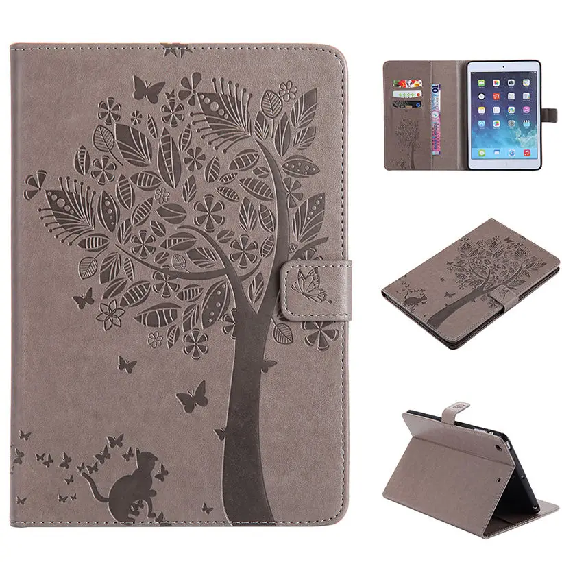 For Funda iPad Mini 1/2/3 Case Cover Cat Tree Embossed PU Leather Wallet Stand Case with Auto Wake/Sleep Smart Cover Skin Shell