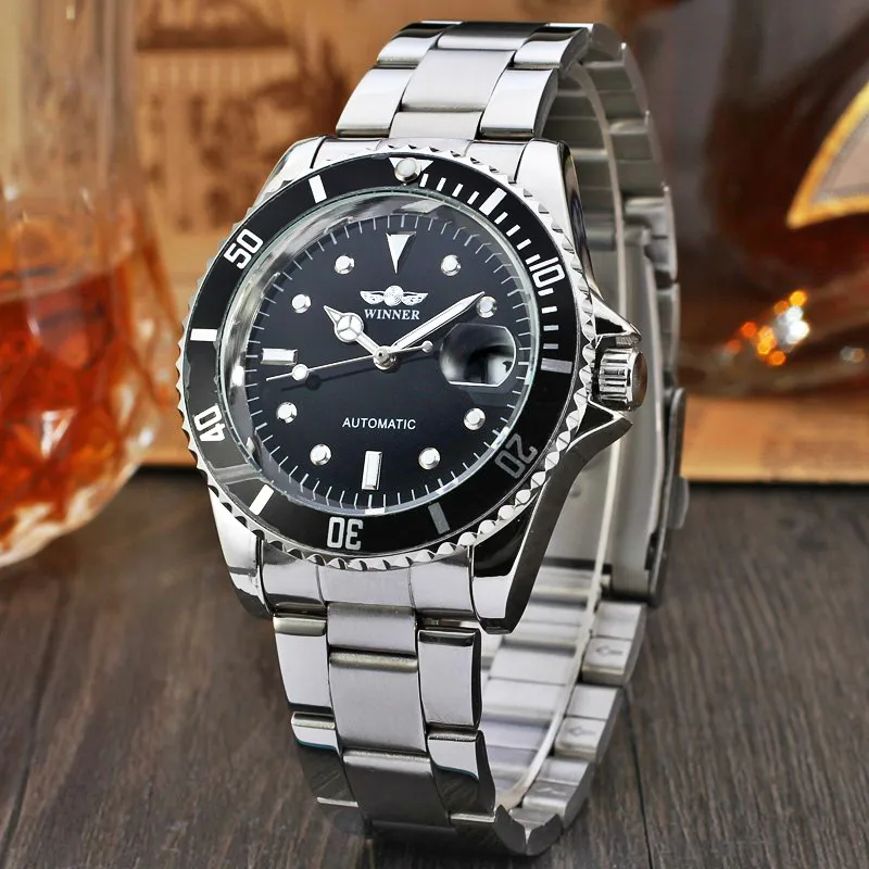 Mens Famous winner Brand Bezel Dial Automatic Mechanical Watches Male Stainless Steel Self-wind Business Clock Relogio Masculino