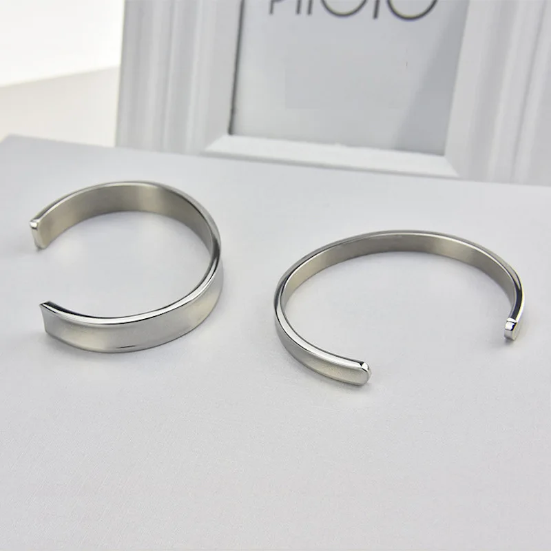 Stainless steel 7mm 10mm width blank DIY Cuff Friendship Rose gold silver color lovers Bangle Couples Bracelet for Men women