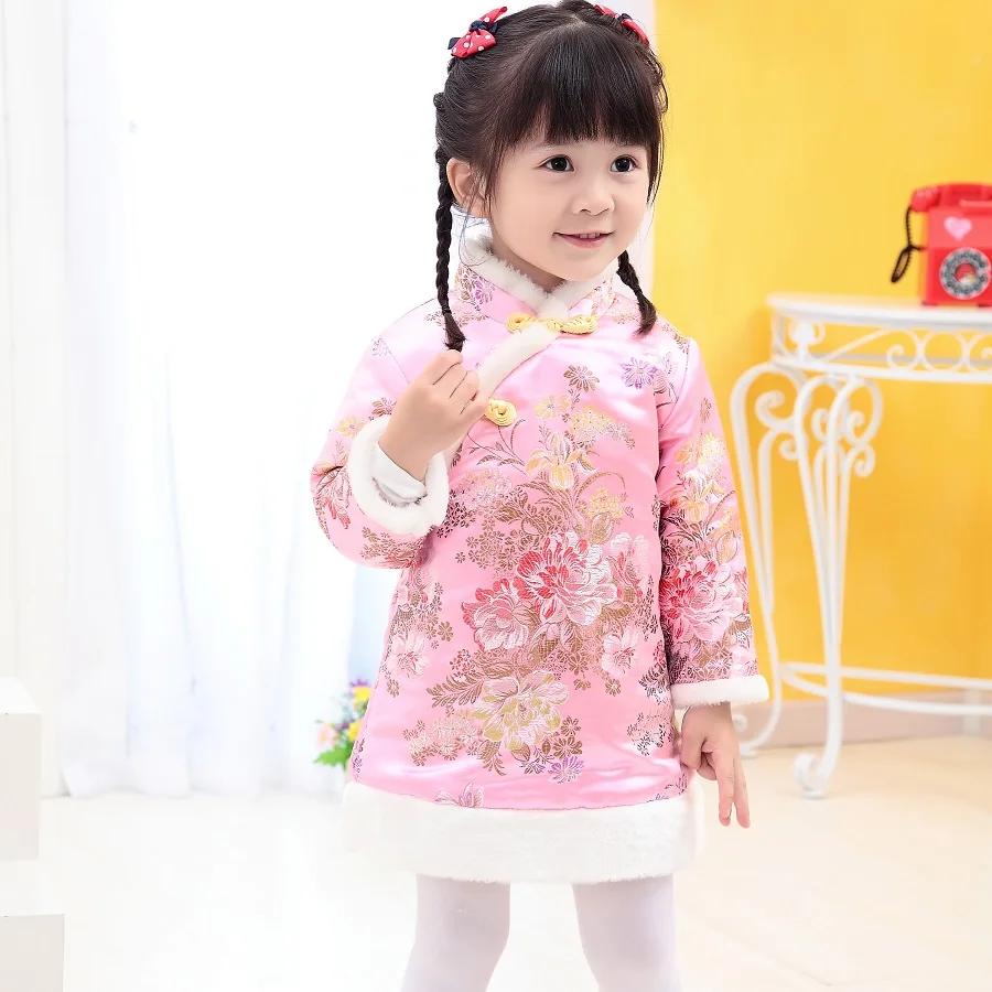 

Children Girl Quilted Jackets Kid Qipao Winter Outerwear Coats For Girls Tang Dress