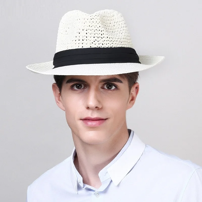 

Unisex Sun Caps Wide Brim Male Summer Linen Straw Sun Hat Men's Fashion Beach Sunscreen Cap Panama Hat Chapeau Hat B-8264