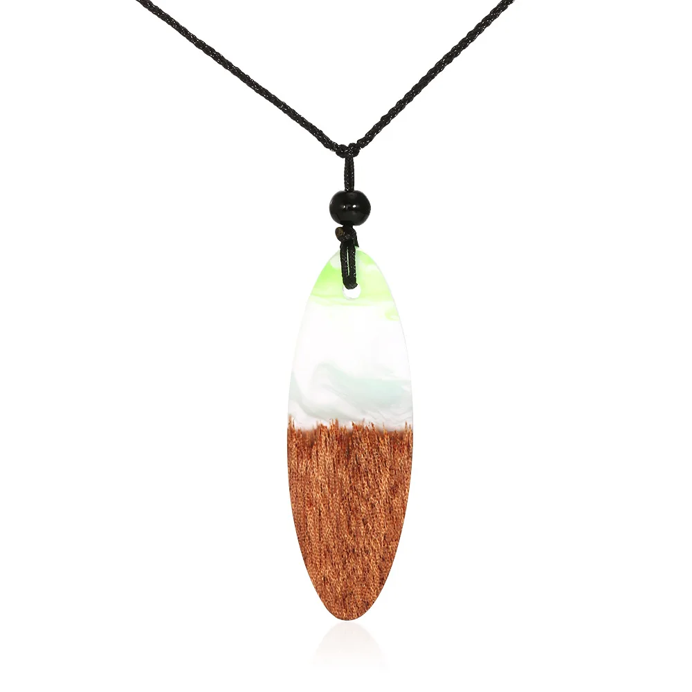 HOCOLE Fashion Handmade Resin Wood Pendant Necklace For Women and Men Geometric Pendant Black Rope Chain NecklaceJewelry Bijoux