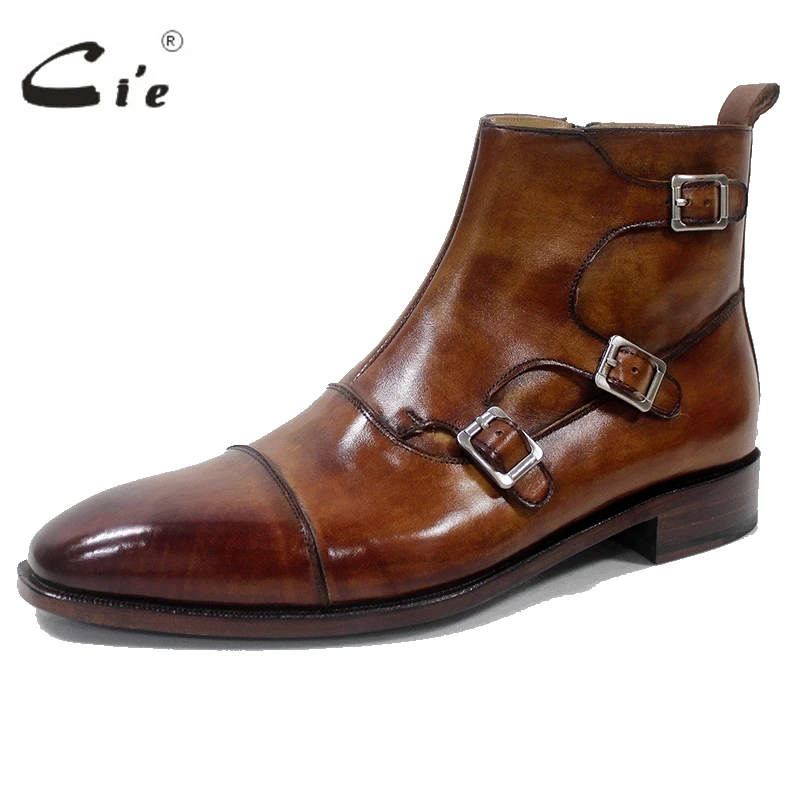 cie Patina brown genuine calf leather breathable square captoe buckle zipper handmade mackay stitching leather men\'s bootA-00-16