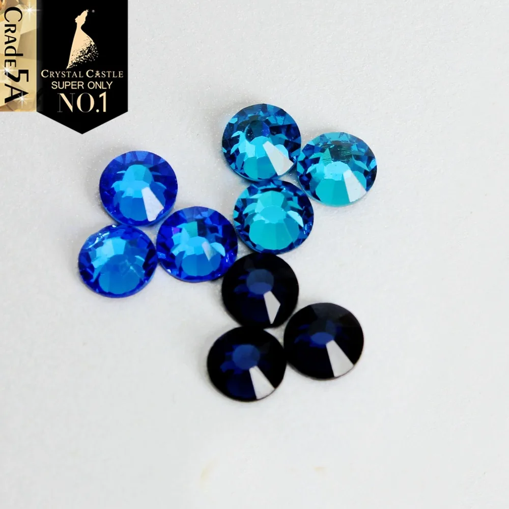 

Crystal Castle Best Quality Iron On Strass Capri Blue Indicolite Montana Glass Hotfix Rhinestones Decorative Stones For Crafts