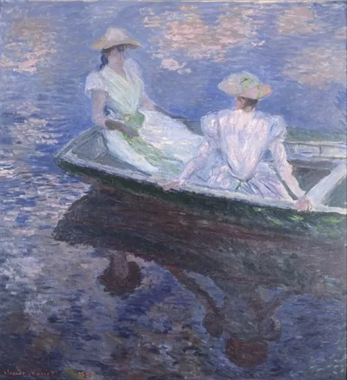 

Claude Monet impressionist Painted Two women playing by boat Canvas Painting Home Decoration Wall Art For Living Room Unframed