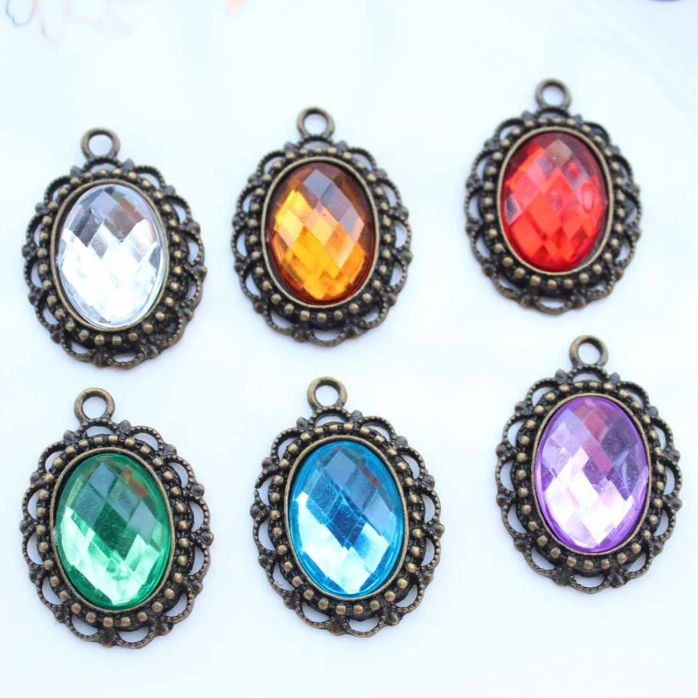 50pcs zinc alloy Cabochon Cameo Setting Frame with 13x18 crystal gem glued on Oval Antique gold Victorian Filigree Edg