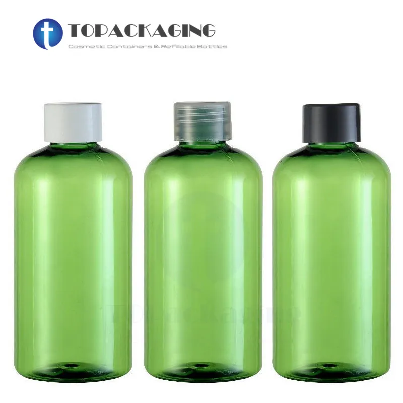 

20PCS*220ML Screw Cap Bottle Green Plastic Cosmetic Container Empty Lotion Shampoo Shower Gel Essential Oil Refillable Packing