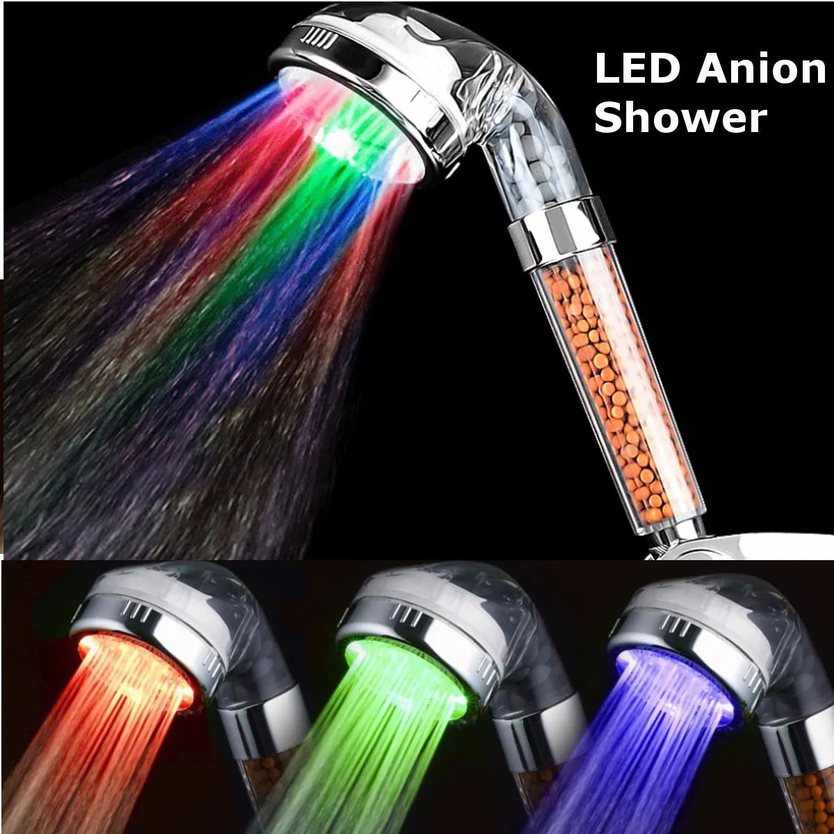 1PC 220mm/235mm 3 Colors LED Hand Hold Shower Head Temperature Sensor Anion Filter Water Flow Generator Spray Nozzle Shower Head