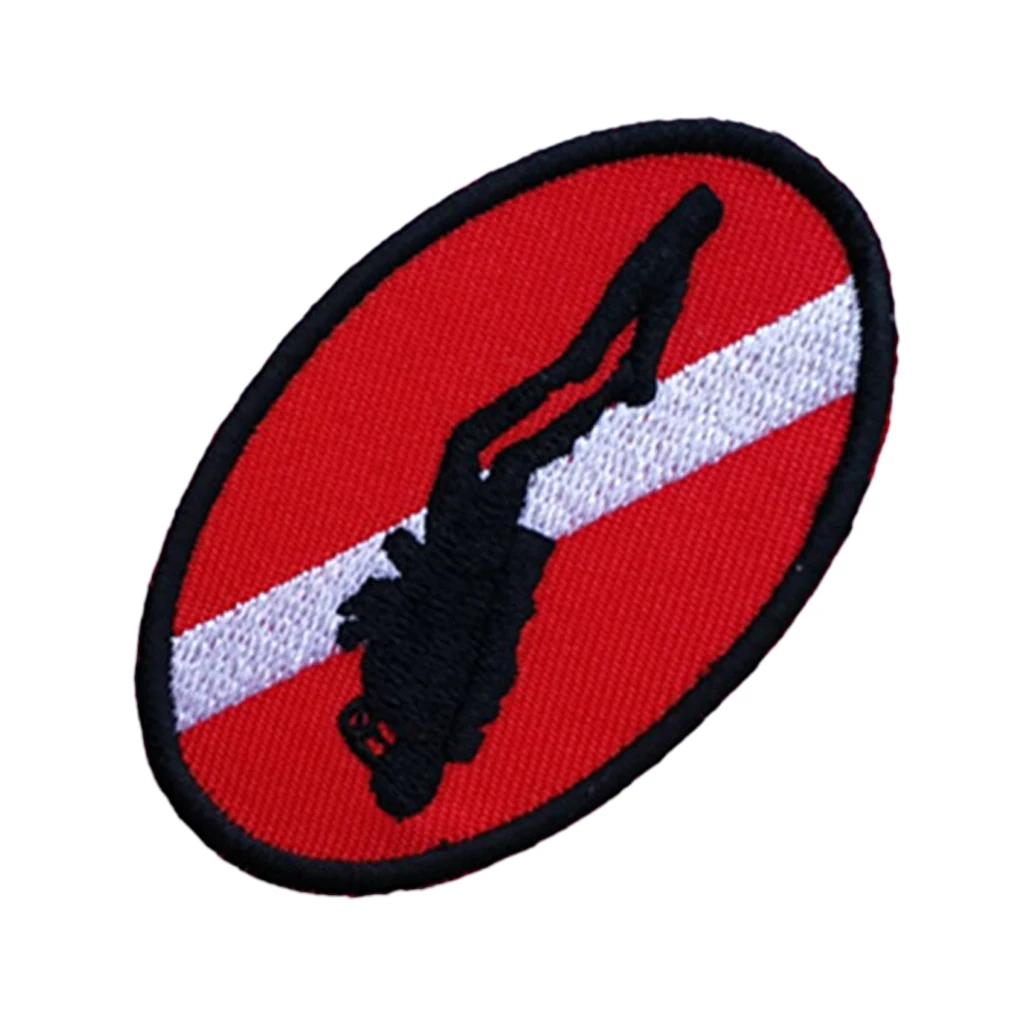 Oval 70 X 45mm Diver Down Flag Patch Embroidered Iron On Scuba Diving Scuba Dive Flag Patch Detailed Embroidery