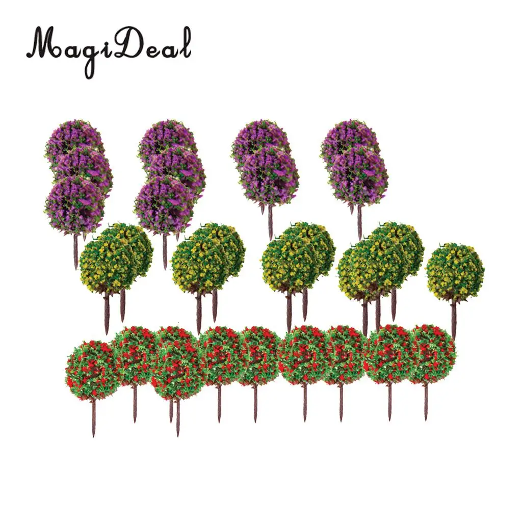 MagiDeal 30Pcs/Lot Mixed 3 Colors Flower Model Train Trees Ball Shaped Scenery Landscape 1/100 Scale for Railway Road Kids Toy image 3