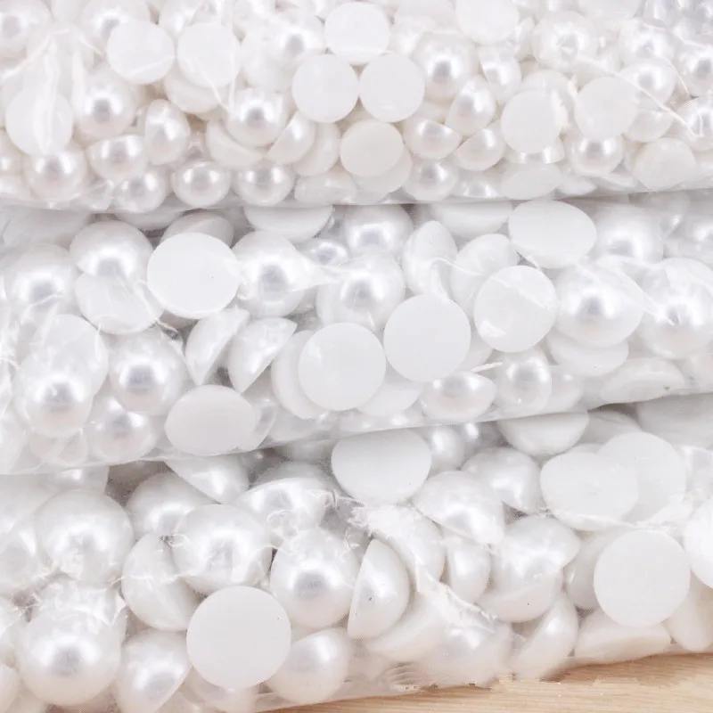 3/4/5/6/8mm Multi Size 500Pcs/lot White Ivory Color No holes Pearls Half Round Beads For DIY Craft Scrapbook Phone Decoration