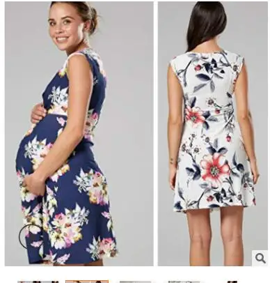 Sexy pregnant woman V-neck Pregnant Women Nursing Dress Clothes Women Sleeveless Pregnant Maternity Dress Flower Nursing Pregnan