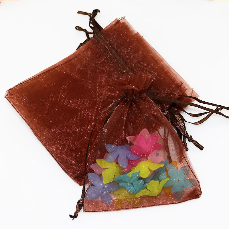 Wholesale Organza Bag 9x12 cm Small Wedding Decoration Pouches Jewelry Packaging Bags Nice Gift Bag Coffee Color 1000pcs/lot