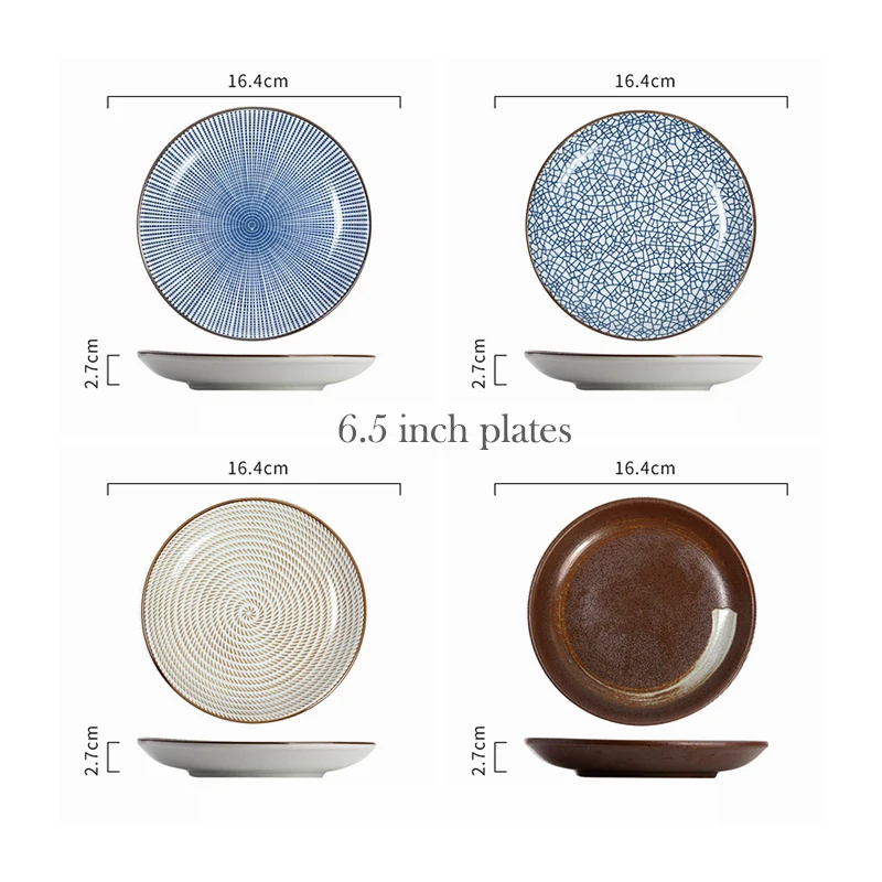 1pc Japanese Dinner Plate Ceramic Plate Dish Dessert Rice Dinner Dishes Round Dinnerware Microwave Safe 6.5 inch/8 inch