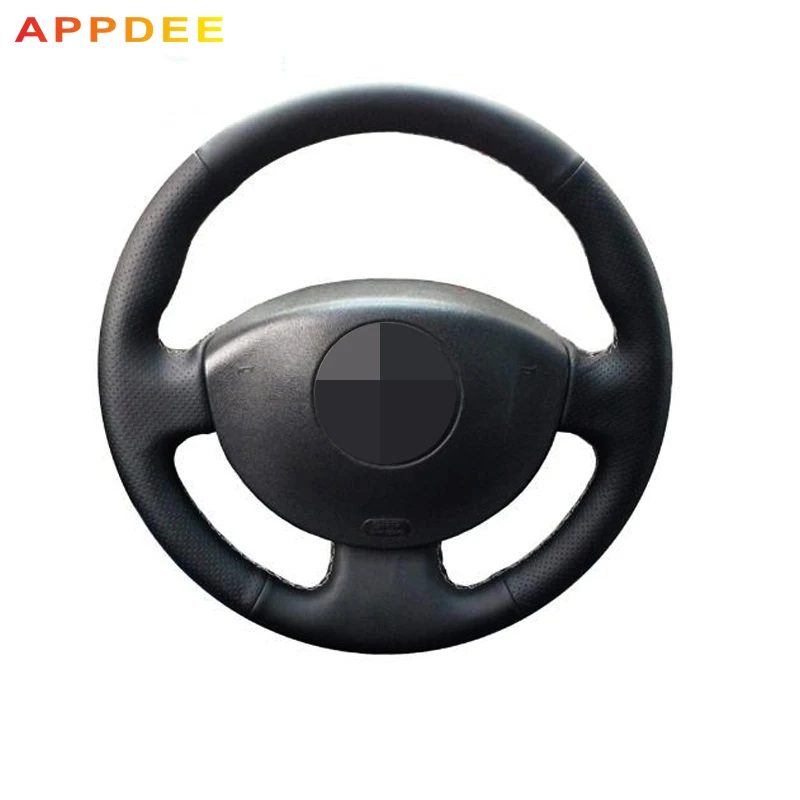 Black Leather Hand-stitched Car Steering Wheel Cover for Renault Megane 2 2003-2008 Kangoo 2008 Scenic 2 2003-2009