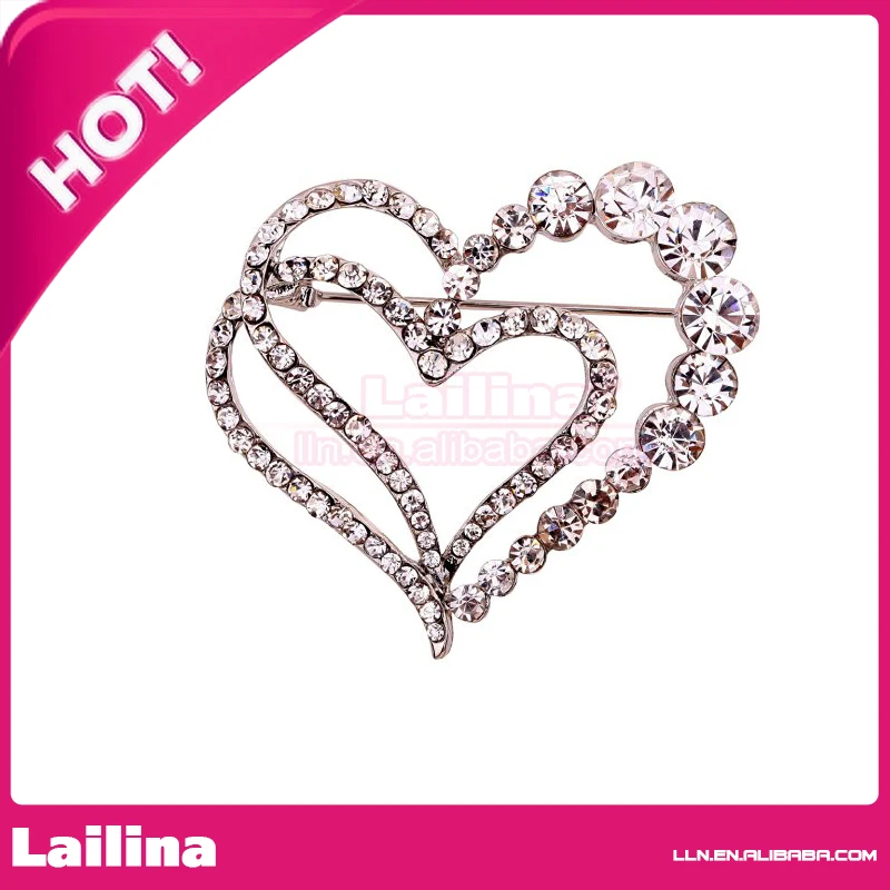 Elegant Hollow Crystal Two-Heart Brooch Pin For Women Gift