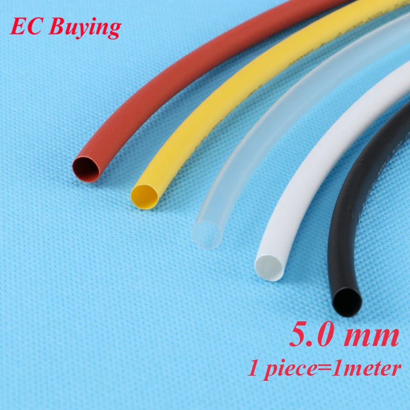 1 m/buah 5mm panas menyusut Tubing kawat bungkus Heat-Shrink Tube 2:1 Thermo jaket isolasi Matierial hitam putih kuning bening merah