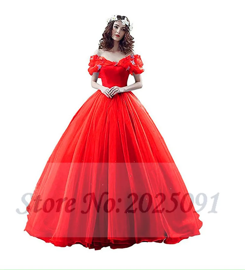 Baljurk Prinses Vlinder Prom Jurk Lange Off De Schouder Trouwjurken Bruidsjurken Quinceanera Jurken