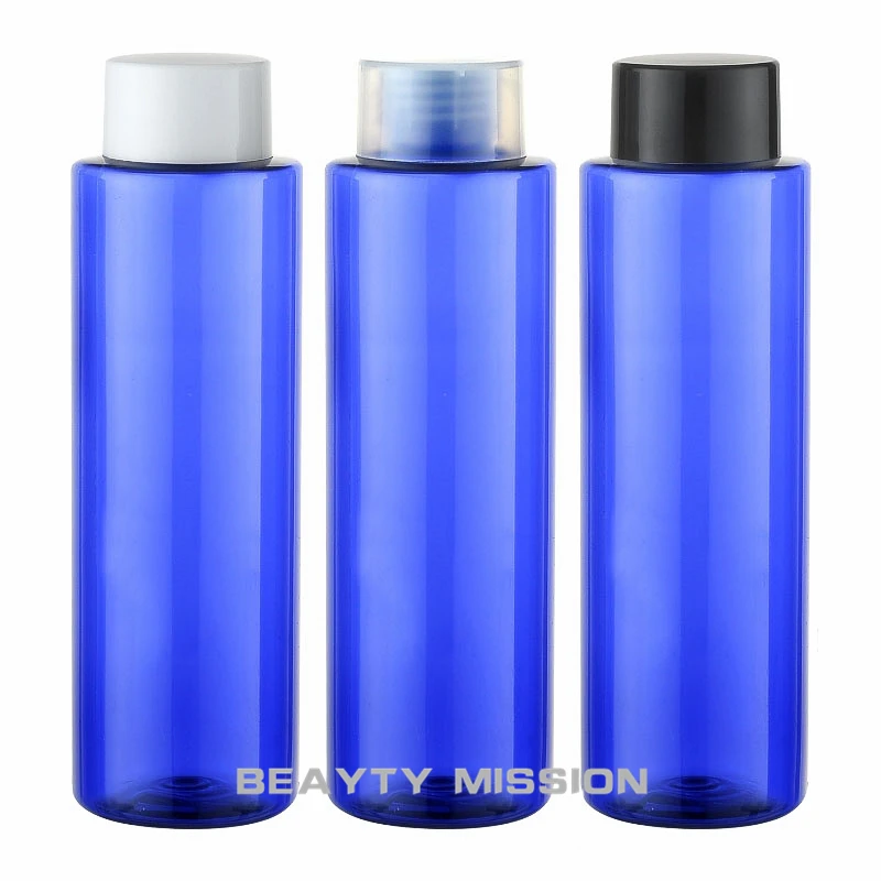 BEAUTY MISSION 24 Pcs/Lot 250ML Blue Screw Cap Bottle, Empty Plastic Cosmetic Lotion Container With Double Layer Cover