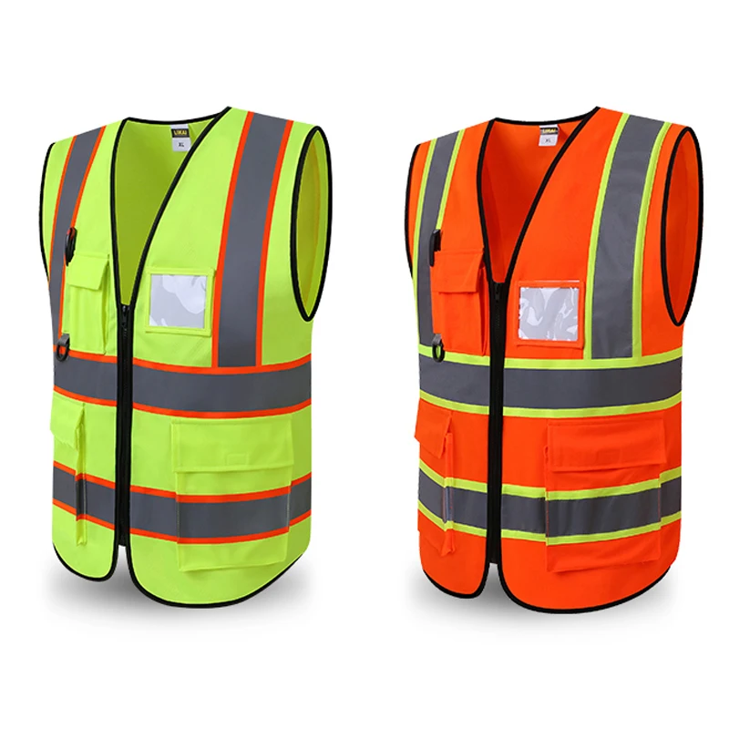 

High Visibility Safety Vest Reflective Running Gear Vest Construction Worker Waistcoat with Reflective Strips Yellow and Orange