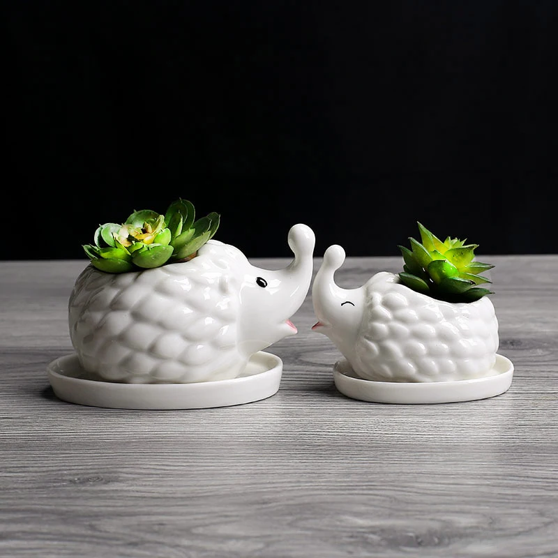 

2 Pcs Cute Hedgehog Ceramic Flower Pot with Trays Planter for Succulent Cactus Plants Mini Bonsai Home Garden Desktop Decoration