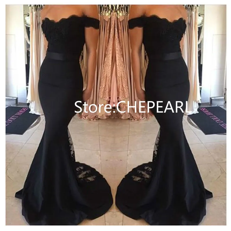 Fast Shipping Off the Shoulder Black Sexy Lace Mermaid Bridesmaid Dresses Vestido De Renda Festa Longo In Stock