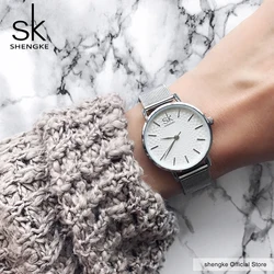 SK-Montre-bracelet en acier inoxydable pour femme, maille argentée super fine, marque supérieure, luxe, décontracté, horloge, dames