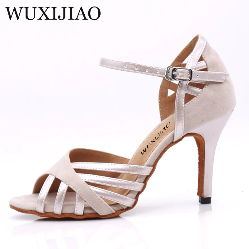 WUXIJIAO Dance Shoes Latin Woman PU+ suede Salsa Dancing Shoes Glitter Professional Dance Shoes Ballroom Soft shoes