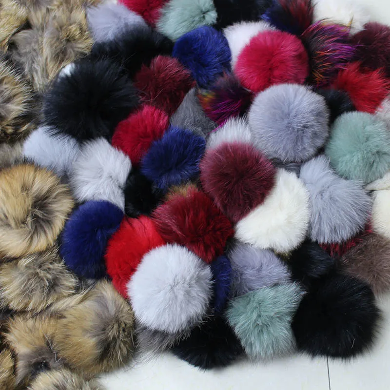 Real Natural Raccoon Fox Fur Pompoms Fur Balls For Knitted Hat Cap Beanies Skullies and Keychain and Scarves Real Fur Pom poms