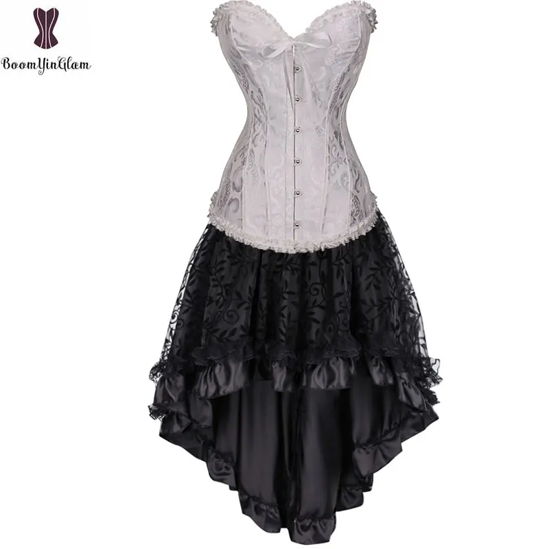 Corset Dress Suit Bustier Top & Skirt Retro Vintage Cosplay Burlesque Plus Size Women Costume Steampunk Gorset Set Sexy Clubwear