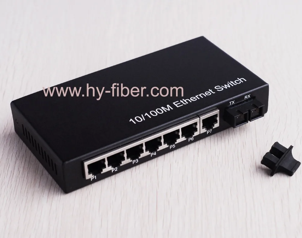 Ethernet Switch with 8 Ports, 100Mbps, Dual Fiber, 1310nm, 20km, 1 SC Port, 7 RJ45 Port