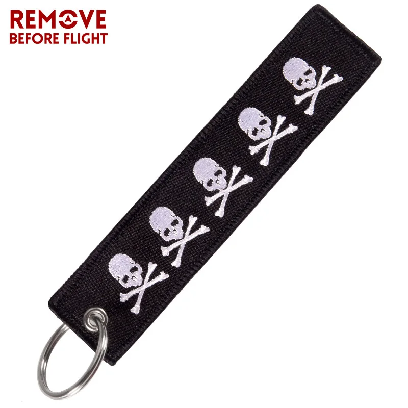 

REMOVE BEFORE FLIGHT Car Keychain Embroidery Dangerous Skull Motorcycles Key Fobs Bijoux For Aviation Gifts Tag Luggage 1PC