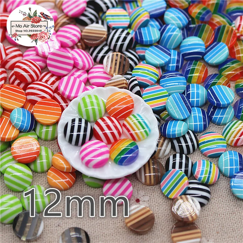 50pcs 12mm mix color stripe round Buttons bead Home Garden Crafts Cabochon Scrapbooking craft