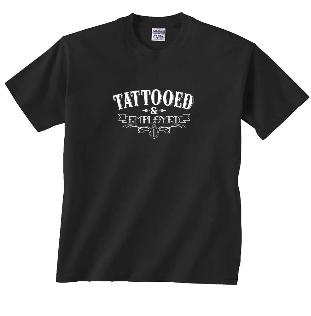 New 8 Colors Round Neck Summer Cotton Fitness Clothing Tattooed & Employed Funny Tattoo Inked Casual Tee Shirt