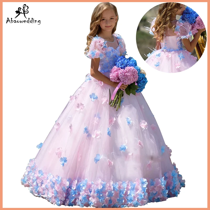 

princess fluffy dress for girls pageant dress floral kids evening ball gown long girls prom dress pink party dress for girls