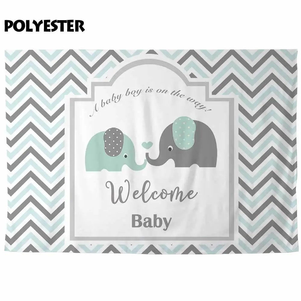 Funnytree backdrops photography blue grey chevron frame elephant newborn boy baby shower birthday photo background wallpaper