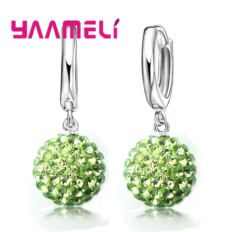 Top Sale 925 Sterling Silver Color Shining Crystal Pave Disco Ball Hoop Earrings Jewelry wholesale Dropshipping Woman Jewelry