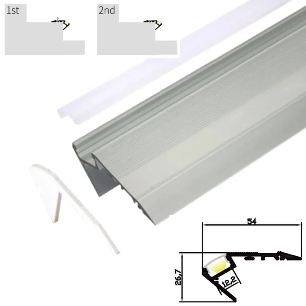 16m(8pcs) a lot, 2m per piece, led Aluminum profile for stair, clear cover or milky diffuse cover