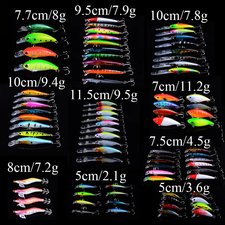 

80pcs Lifelike Mixed 10 Models Fishing Lure Minnow Hard Baits 80 Colors Carp Fishing Tackle Artificial High Quality Bait