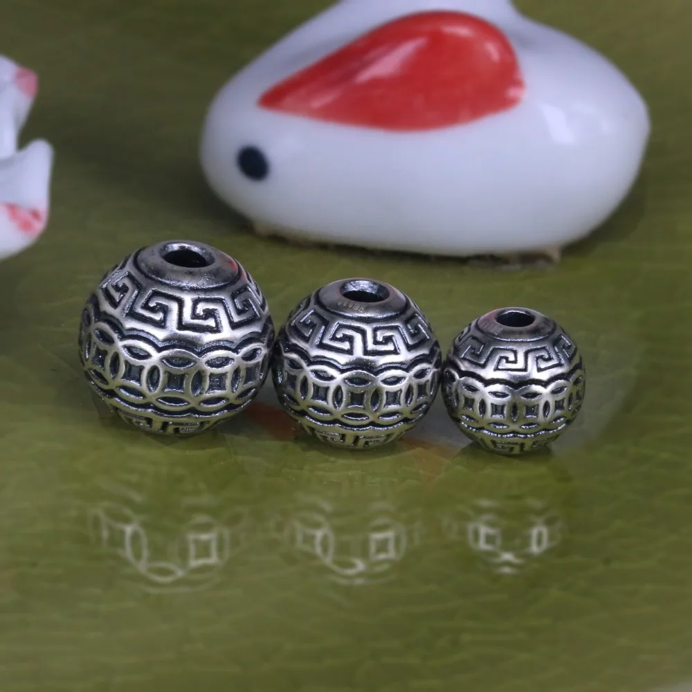 Perles de bijoux 3D en argent pur 999, pièces de la prairie chinoise, bijoux à bricoler soi-même, perles de symboles porte-bonheur, bonnes pour la richesse