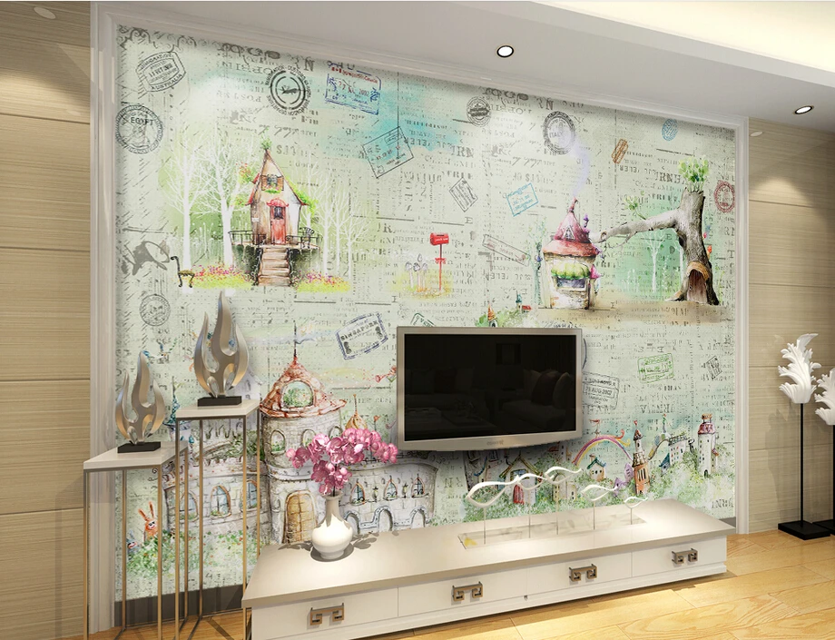 Custom Watercolor fairy tale castle vintage wallpaper,restaurant living room tv sofa wall bedroom 3d wall murals wallpaper