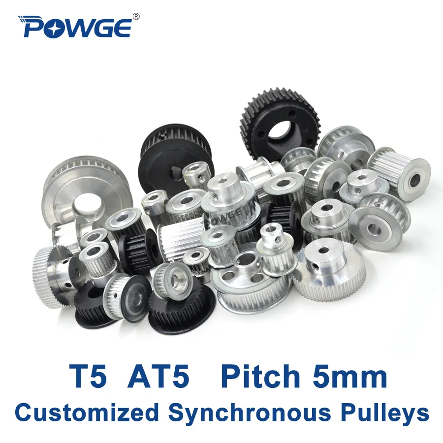 

POWGE Trapezoid T5 AT5 Synchronous Pulley Pitch 5mm Gear wheel Manufacture Customizing all kinds of Metric T5 AT5 Timing pulley