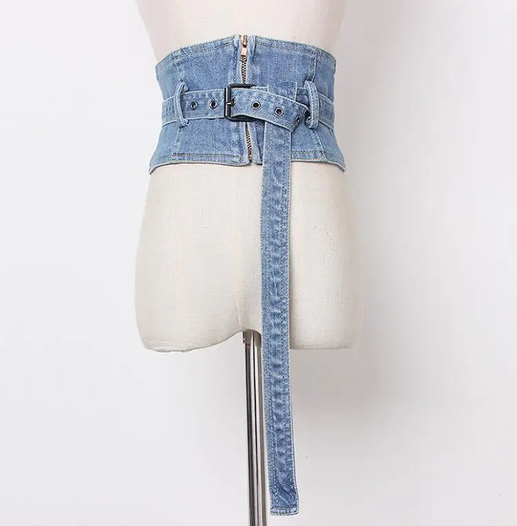 

Women's runway fashion vintage zipper denim Cummerbunds female Dress Corsets Waistband Belts decoration wide belt R1422