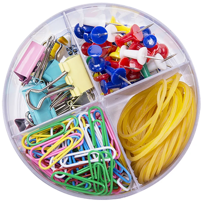 Deli 8500 Color Finance Stationery Kit Set Binding Suppliers Set Include Binder Clip Paper Clip Rubber Band Thumbtack