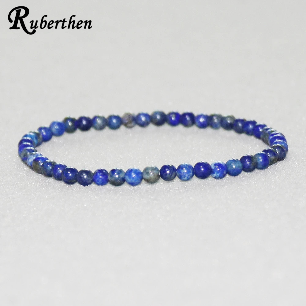 Ruberthen Trendy Design 4 MM Natural Lapis Lazuli Bracelet Handmade Mini Gemstone Energy Yoga Wrist Mala