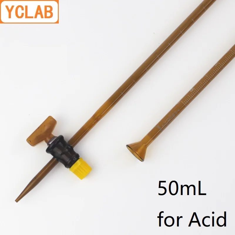 YCLAB 50mL Burette with Straight Stopcock for Acid Class A Brown Amber Glass Laboratory Chemistry Equipment