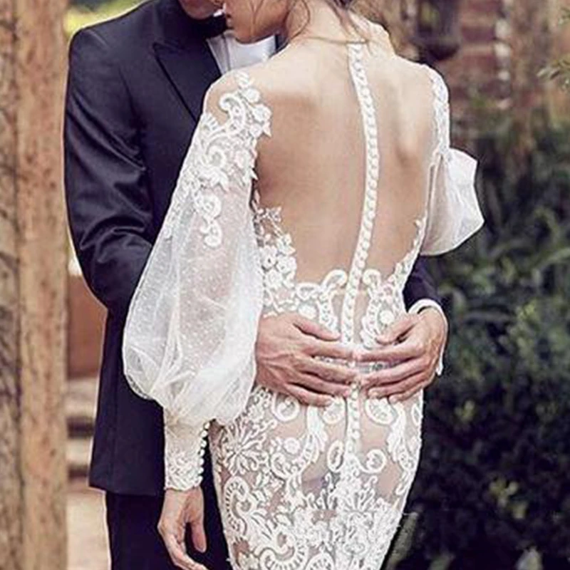 New Lace Appliques Slim Mermaid Wedding Dresses 2021 Custom Long Vestidos De Marriage Cheap Formal Bridal Gowns Garden