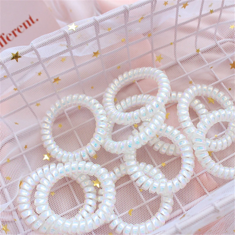 5pcs/set  Fashion Girls Bright Shining Telephone Line Wire Elastic Hair Bands Tie Gum Ponytail Holder Women Hair Accessories